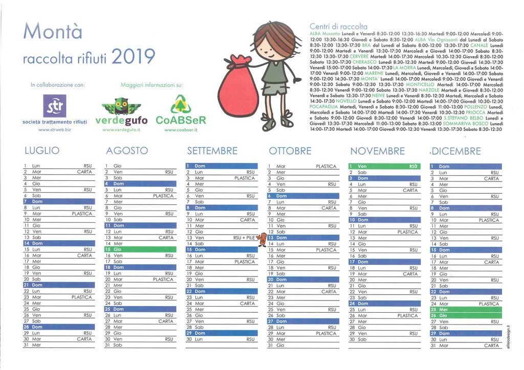 Calendario raccolta rifiuti solidi urbani RSU